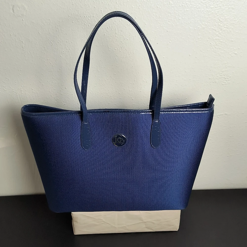 Joy Mangano Tufftech & Croco Embossed Tote Bag Blue Casual